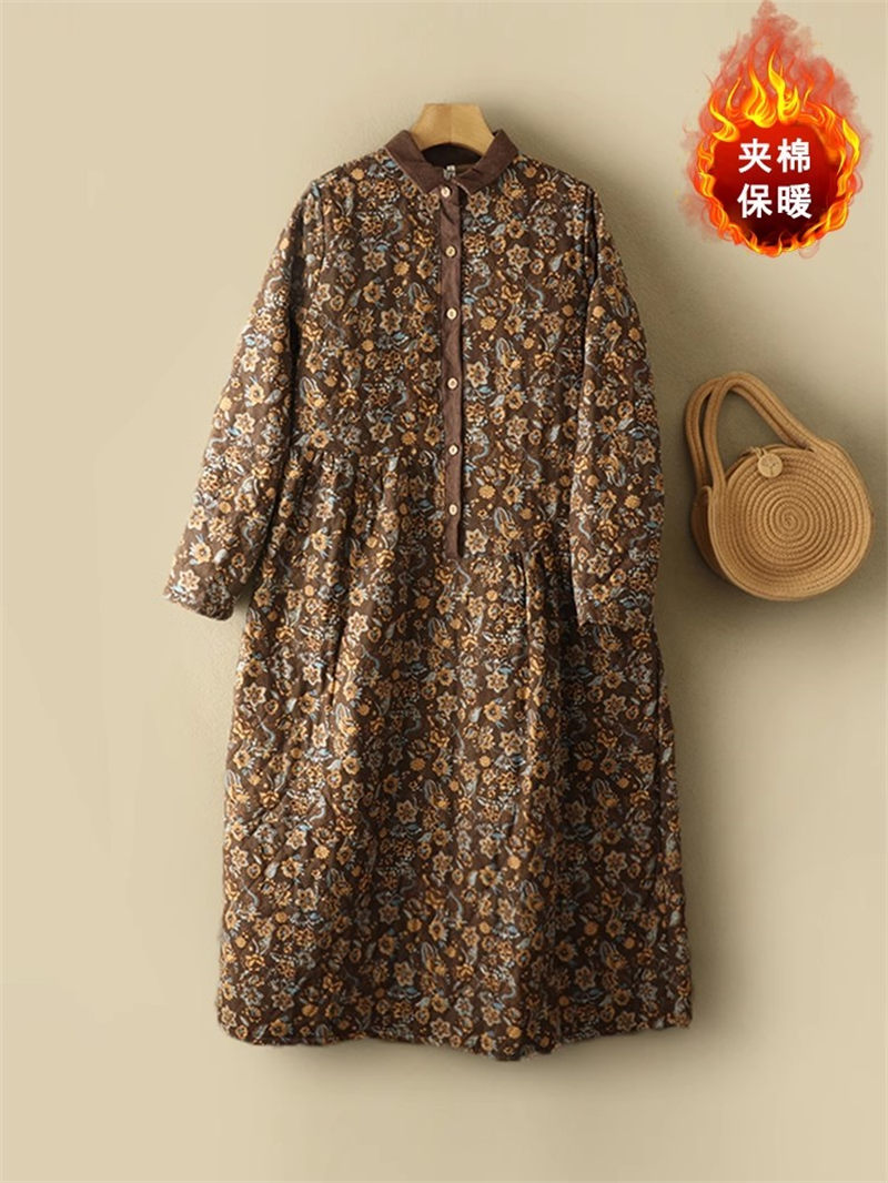 Winter Clothing Label - فستان من القطن والكتان زهري للنساء