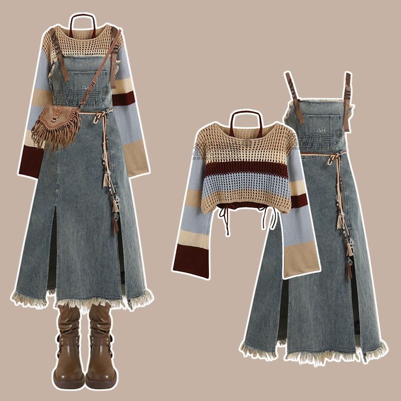 Winter Wear Clothes - طقم تنورة جينز عتيق جديد لربيع